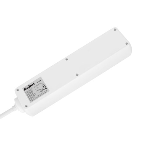 Przedłużacz 4 gniazda 2m typu niemieckiego z przełącznikiem (3x1,5mm) Rebel biały
