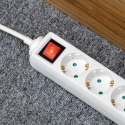 Przedłużacz 5 gniazd 5m typu niemieckiego z przełącznikiem (3x1,5mm) Rebel biały