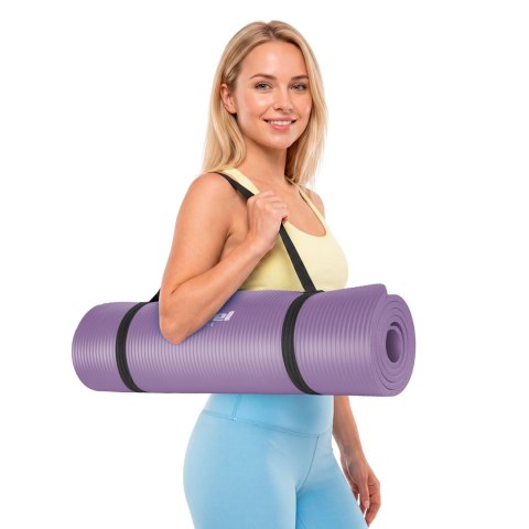 Mata gimnastyczna do ćwiczeń joga, pilates, fitness, 183x61cm, grubość 1.5cm, materiał NBR, fioletowa, REBEL ACTIVE