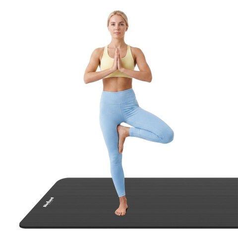 Mata gimnastyczna do ćwiczeń joga, pilates, fitness, 190x100cm, grubość 1,5cm, materiał NBR, czarna, REBEL ACTIVE