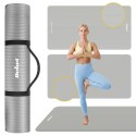 Mata gimnastyczna do ćwiczeń joga, pilates, fitness, 190x100cm, grubość 1.5cm, materiał NBR, szara, REBEL ACTIVE