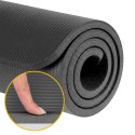 Mata gimnastyczna do ćwiczeń joga, pilates, fitness, 190x115cm, grubość 2cm, materiał NBR, czarna, REBEL ACTIVE