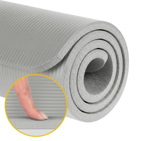 Mata gimnastyczna do ćwiczeń joga, pilates, fitness, 190x115cm, grubość 2cm, materiał NBR, szara, REBEL ACTIVE