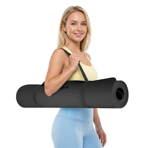 Mata gimnastyczna do ćwiczeń joga, pilates, fitness, 200x90cm, grubość 1cm, materiał TPE, czarna, REBEL ACTIVE