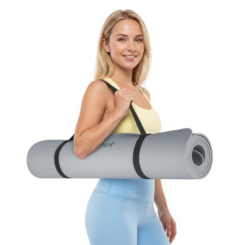 Mata gimnastyczna do ćwiczeń joga, pilates, fitness, 200x90cm, grubość 1cm, materiał TPE, szara, REBEL ACTIVE
