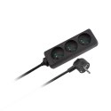 Przedłużacz 3 gniazda 1,5m typu francuskiego bez przełącznika (3x1,0mm) Rebel czarny