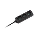 Przedłużacz 3 gniazda 1,5m typu francuskiego bez przełącznika (3x1,0mm) Rebel czarny