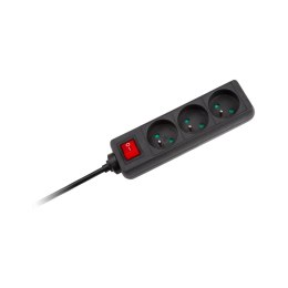 Przedłużacz 3 gniazda 1,5m typu francuskiego z przełącznikiem (3x1,0mm) Rebel czarny