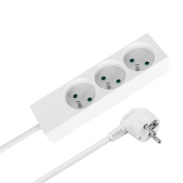 Przedłużacz 3 gniazda 2m typu francuskiego bez przełącznika (3x1,5mm) Rebel biały