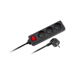 Przedłużacz 3 gniazda 3m typu francuskiego z przełącznikiem (3x1,5mm) Rebel czarny