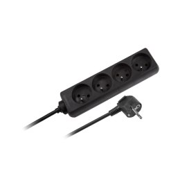 Przedłużacz 4 gniazda 1,5m typu francuskiego bez przełącznika (3x1,0mm) Rebel czarny
