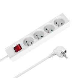 Przedłużacz 4 gniazda 1,5m typu francuskiego z przełącznikiem (3x1,0mm) Rebel biały