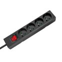 Przedłużacz 4 gniazda 1,5m typu francuskiego z przełącznikiem (3x1,0mm) Rebel czarny