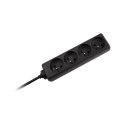 Przedłużacz 4 gniazda 3m typu francuskiego bez przełącznika (3x1,5mm) Rebel czarny