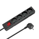 Przedłużacz 4 gniazda 3m typu francuskiego z przełącznikiem (3x1,5mm) Rebel czarny
