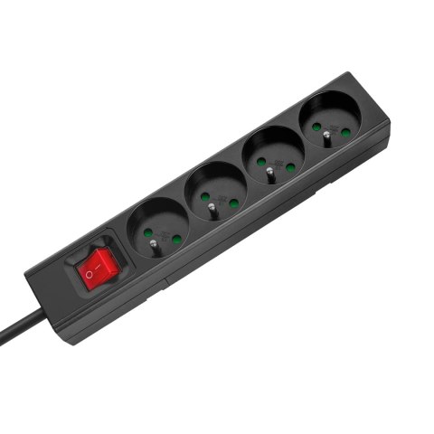 Przedłużacz 4 gniazda 3m typu francuskiego z przełącznikiem (3x1,5mm) Rebel czarny