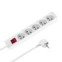 Przedłużacz 5 gniazd 1,5m typu francuskiego z przełącznikiem (3x1,0mm) Rebel biały