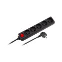 Przedłużacz 5 gniazd 1,5m typu francuskiego z przełącznikiem (3x1,0mm) Rebel czarny