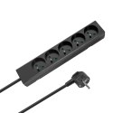 Przedłużacz 5 gniazd 2m typu francuskiego bez przełącznika (3x1,5mm) Rebel czarny