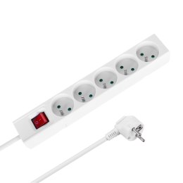 Przedłużacz 5 gniazd 2m typu francuskiego z przełącznikiem (3x1,5mm) Rebel biały