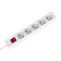 Przedłużacz 5 gniazd 2m typu francuskiego z przełącznikiem (3x1,5mm) Rebel biały