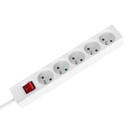 Przedłużacz 5 gniazd 2m typu francuskiego z przełącznikiem (3x1,5mm) Rebel biały