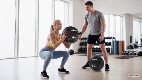 Piłka lekarska do ćwiczeń fitness, rehabilitacyjna, 9kg, REBEL ACTIVE