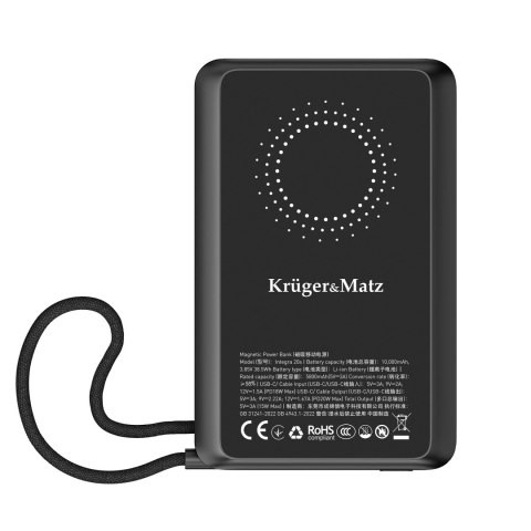 Powerbank Kruger&Matz 10000 mAh Li-pol z fukcją QC oraz PD, certyfikat CCC (kraje Azjatyckie)