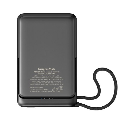 Powerbank Kruger&Matz 10000 mAh Li-pol z fukcją QC oraz PD, certyfikat CCC (kraje Azjatyckie)