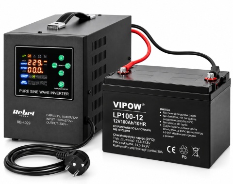 ZESTAW ZASILANIA AWARYJNEGO do pieca CO komputera 1500VA / 1050W + AKUMULATOR 100Ah