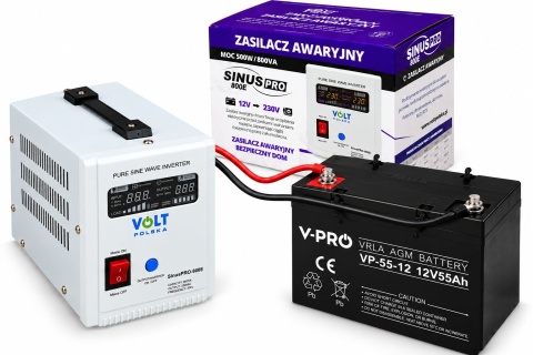 ZASILACZ AWARYJNY VOLT SINUS PRO 800 E 500W/800VA + AKUMULATOR AGM VPRO 12V 55Ah