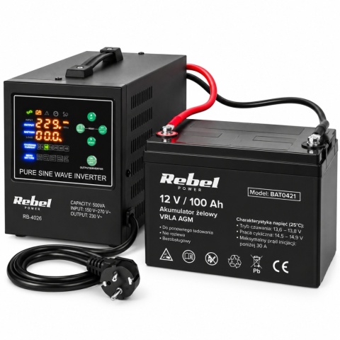 Zasilacz awaryjny do pieca CO gazowego komputera 500VA / 300W + AKUMULATOR 100Ah Czysty sinus