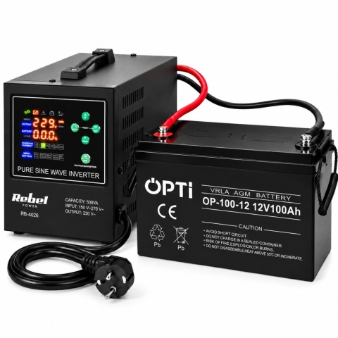 Zasilacz awaryjny do pieca CO gazowego komputera 500VA / 300W + AKUMULATOR Opti 100Ah Volt Polska Czysty sinus